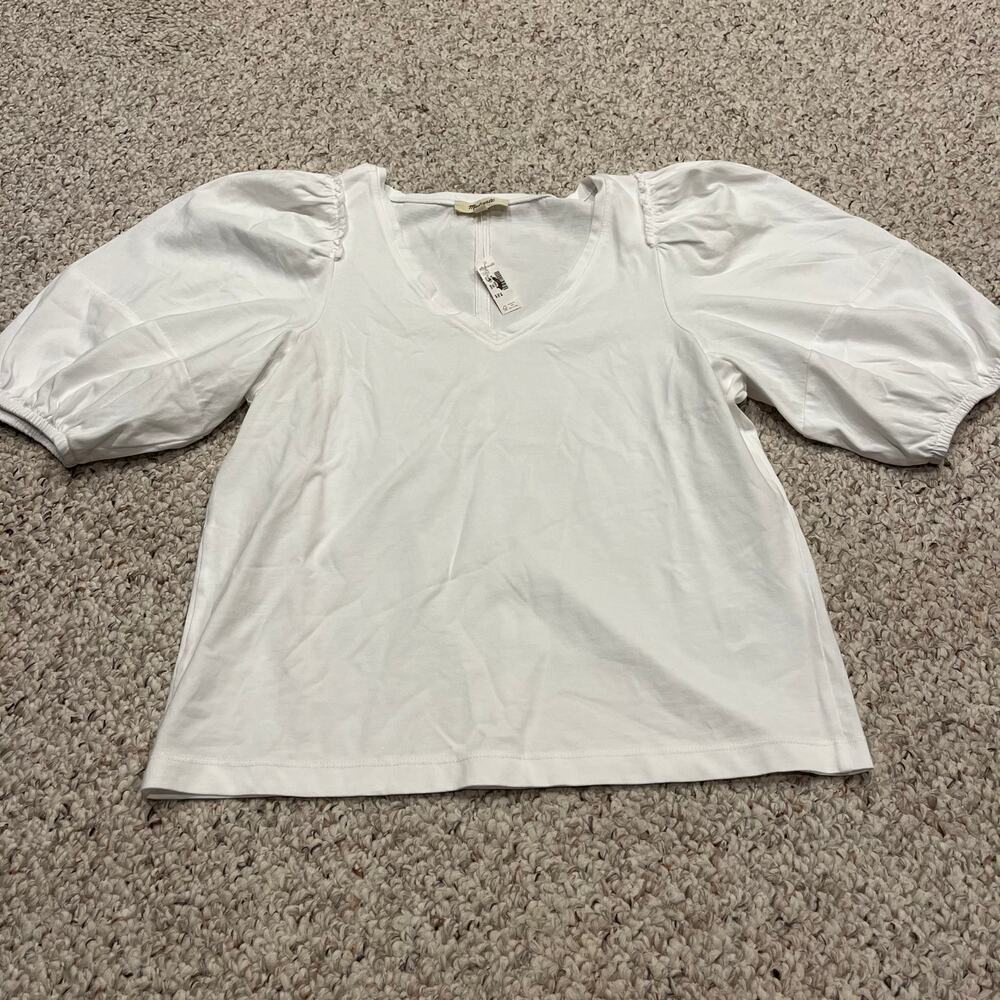 NWT Madewell Puff Sleeve Tee Sz M White Casual Peasant Preppy Classic